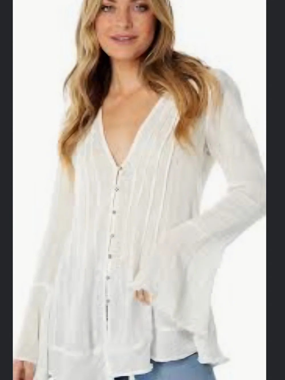 FREE PEOPLE Women’s White Pintuck Button-Down Shirt LG 1457 PIT TO PIT 23